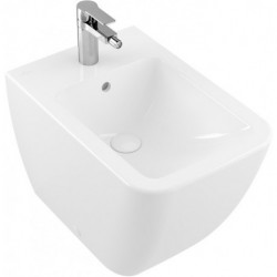 Venticello, Bidets sur pied, 375 x 560 mm, Rectangulaire, pour robinetterie à 3 trou s, troude robinetterie central percé,avec trop-plein, modèle sur pied, pour installation près du mur, En porcelaine sanitaire