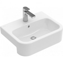 Architectura, Vasques semi-encastrées, 550 x 430 mm, Rectangulaire, pour robinetterie à 3 trou s, troude robinetterie central percé,avec trop-plein, En porcelaine sanitaire