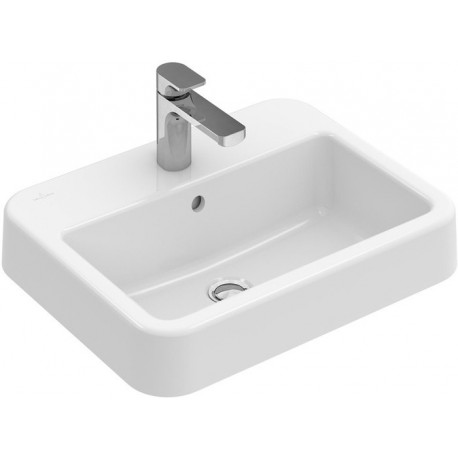Architectura, Vasques à encastrer, 550 x 430 mm, Rectangulaire, paroi extérieure émaillée, pour robinetterie à 3 trou s, troude robinetterie central percé,avec trop-plein, En porcelaine sanitaire