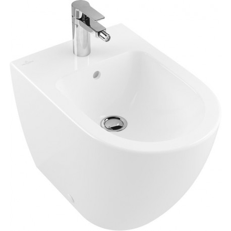 Bidets posés au sol, 370 x 560 mm, pour robinetterie à 3 trou s, troude robinetterie central percé,avec trop-plein, modèle sur pied, pour installation près du mur, En porcelaine sanitaire Pergamon CeramicPlus
