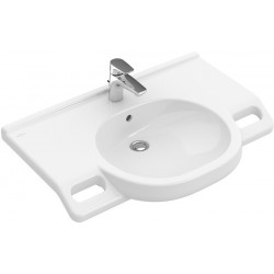 O.novo Vita, Lavabos muraux, 800 x 550 mm, Ovale, pour robinetterie à 3 trou s, troude robinetterie central percé,avec trop-plein, En porcelaine sanitaire, NF