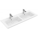 Legato, Plans doubles, 1300 x 500 mm, Rectangulaire, pour deux robinetteries à 3 trou s, trou s de robinetterie centraux percés,avec trop-plein, En porcelaine sanitaire, Blanc CeramicPlus