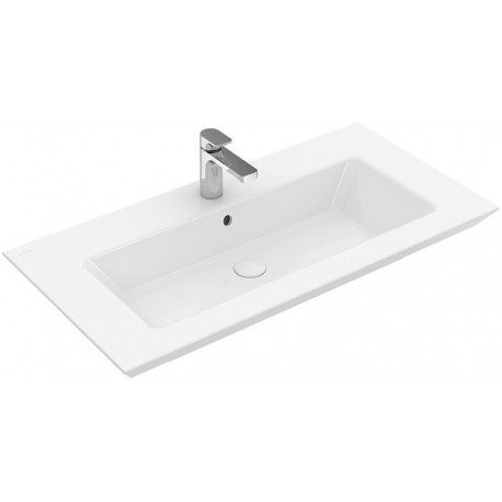Legato, Plans de toilette, 800 x 500 mm, Rectangulaire, Pour robinetterie à 3 trou s, troude robinetterie central percé,avec trop-plein, Céramique sanitaire