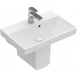 Vasques avec meuble, 550 x 370 mm, Angulaire, pour robinetterie monotrou , trou de robinetterie percé, avec trop-plein, En porcelaine sanitaire Blanc