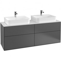 Finion, Meubles sous lavabo, 1600 x 603 x 501 mm, Angulaire, modèle suspendu, En bois, pour 2 lavabos, Glossy White Lacquer