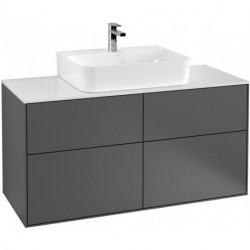 Finion, Meubles sous lavabo, 1200 x 603 x 501 mm, Angulaire, modèle suspendu, En bois, lavabo au milieu, Glossy White Lacquer