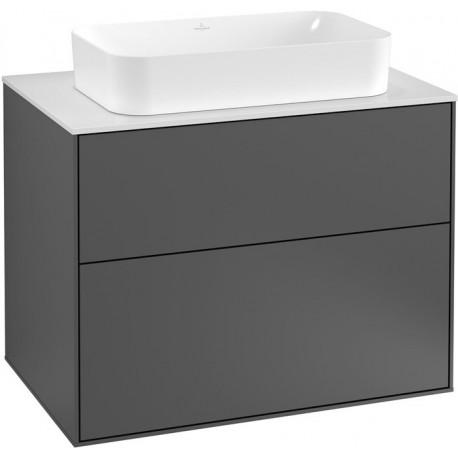 Finion, Meubles sous lavabo, 800 x 603 x 501 mm, Angulaire,avec troude robinetterie, modèle suspendu, En bois, lavabo au milieu, Glossy White Lacquer