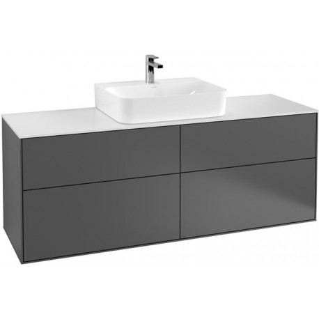 Finion, Meubles sous lavabo, 1600 x 603 x 501 mm, Angulaire, modèle suspendu, En bois, lavabo au milieu, Glossy White Lacquer