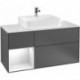 Finion, Meubles sous lavabo, 1200 x 603 x 501 mm, Angulaire,avec meuble étagère (éclairé), modèle suspendu, En bois, lavabo au milieu, éclairage LED, 1x LED / 2,3W, 2700 K à 6480 K, Glossy White Lacquer
