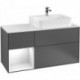 Finion, Meubles sous lavabo, 1200 x 603 x 501 mm, Angulaire,avec meuble étagère (éclairé), modèle suspendu, En bois, lavabo à droite, éclairage LED, 1x LED / 2,3W, 2x LED / 4,2W, 2700 K à 6480 K, Glossy White Lacquer