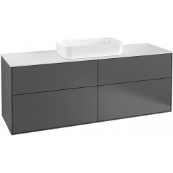 Finion, Meubles sous lavabo, 1600 x 603 x 501 mm, Angulaire,avec éclairage mural, modèle suspendu, En bois, lavabo au milieu, éclairage LED, 2x LED / 4,2W, 2700 K à 6480 K, Glossy White Lacquer