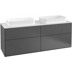 Finion, Meubles sous lavabo, 1600 x 603 x 501 mm, Angulaire,avec troude robinetterie, modèle suspendu, En bois, pour 2 lavabos, Glossy White Lacquer