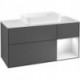 Finion, Meubles sous lavabo, 1200 x 603 x 501 mm, Angulaire,avec meuble étagère (éclairé), modèle suspendu, En bois, lavabo au milieu, éclairage LED, 1x LED / 2,3W, 2700 K à 6480 K, Glossy White Lacquer