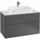 Finion, Meubles sous lavabo, 1000 x 603 x 501 mm, Angulaire,avec éclairage mural, modèle suspendu, En bois, lavabo au milieu, éclairage LED, 2x LED / 4,2W, 2700 K à 6480 K, Glossy White Lacquer