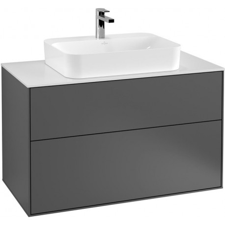 Finion, Meubles sous lavabo, 1000 x 603 x 501 mm, Angulaire, modèle suspendu, En bois, lavabo au milieu, Glossy White Lacquer