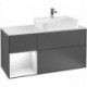 Finion, Meubles sous lavabo, 1200 x 603 x 501 mm, Angulaire,avec meuble étagère (éclairé), modèle suspendu, En bois, lavabo à droite, éclairage LED, 1x LED / 2,3W, 2700 K à 6480 K, Glossy White Lacquer