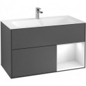 Finion, Meubles sous lavabo, 996 x 591 x 498 mm, Angulaire,avec meuble étagère (éclairé), modèle suspendu, En bois, éclairage LED, 1x LED / 2,3W, 2700 K à 6480 K, Glossy White Lacquer