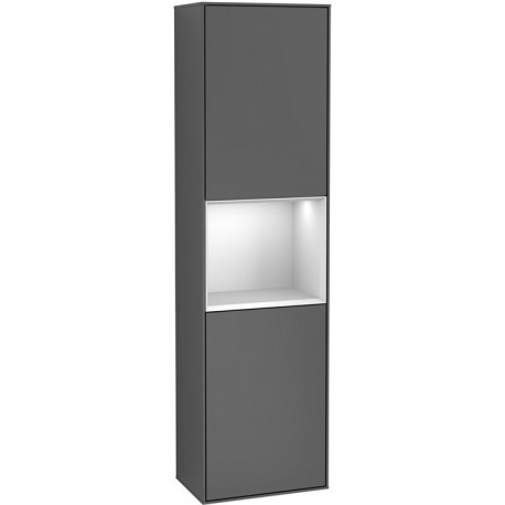 Finion, Armoires hautes, 418 x 1516 x 270 mm, Angulaire,avec meuble étagère (éclairé), modèle suspendu, En bois, éclairage LED, 1x LED / 2,3W, 2x LED / 11,2W, 2700 K à 6480 K, Glossy White Lacquer