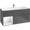 Finion, Meubles sous lavabo, 1196 x 591 x 498 mm, Angulaire,avec meuble étagère (éclairé), modèle suspendu, En bois, éclairage LED, 1x LED / 2,3W, 2x LED / 4,2W, 2700 K à 6480 K, Glossy White Lacquer