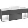 Finion, Meubles sous lavabo, 1600 x 603 x 501 mm, Angulaire,avec meuble étagère (éclairé), modèle suspendu, En bois, lavabo au milieu, éclairage LED, 2x LED / 2,3W, 2x LED / 4,2W, 2700 K à 6480 K, Glossy White Lacquer