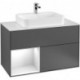 Finion, Meubles sous lavabo, 1000 x 603 x 501 mm, Angulaire,avec meuble étagère (éclairé), modèle suspendu, En bois, lavabo au milieu, éclairage LED, 1x LED / 2,3W, 2x LED / 4,2W, 2700 K à 6480 K, Glossy White Lacquer