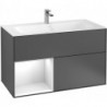 Finion, Meubles sous lavabo, 996 x 591 x 498 mm, Angulaire,avec meuble étagère (éclairé), modèle suspendu, En bois, éclairage LED, 1x LED / 2,3W, 2x LED / 4,2W, 2700 K à 6480 K, Glossy White Lacquer