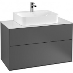 Finion, Meubles sous lavabo, 1000 x 603 x 501 mm, Angulaire, modèle suspendu, En bois, lavabo au milieu, Glossy White Lacquer