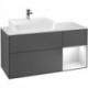 Finion, Meubles sous lavabo, 1200 x 603 x 501 mm, Angulaire,avec meuble étagère (éclairé), modèle suspendu, En bois, lavabo à gauche, éclairage LED, 1x LED / 2,3W, 2x LED / 4,2W, 2700 K à 6480 K, Glossy White Lacquer