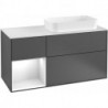 Finion, Meubles sous lavabo, 1200 x 603 x 501 mm, Angulaire,avec meuble étagère (éclairé), modèle suspendu, En bois, lavabo à droite, éclairage LED, 1x LED / 2,3W, 2700 K à 6480 K, Glossy White Lacquer