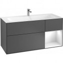 Finion, Meubles sous lavabo, 1196 x 591 x 498 mm, Angulaire,avec meuble étagère (éclairé), modèle suspendu, En bois, éclairage LED, 1x LED / 2,3W, 2x LED / 4,2W, 2700 K à 6480 K, Glossy White Lacquer