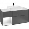 Finion, Meubles sous lavabo, 1200 x 603 x 501 mm, Angulaire,avec meuble étagère (éclairé), modèle suspendu, En bois, lavabo au milieu, éclairage LED, 1x LED / 2,3W, 2700 K à 6480 K, Glossy White Lacquer