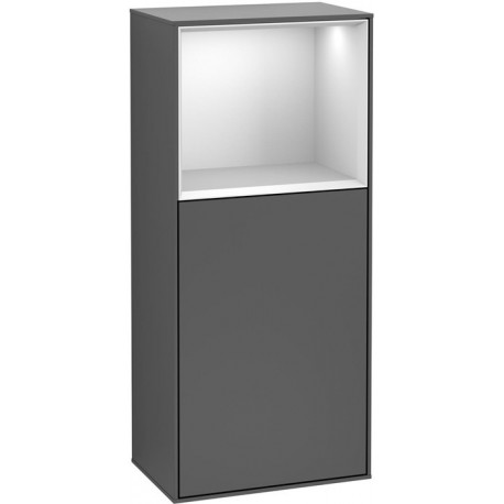 Finion, Armoires latérales, 418 x 936 x 270 mm, Angulaire,avec meuble étagère (éclairé), modèle suspendu, En bois, éclairage LED, 1x LED / 2,3W, 2x LED / 6,9W, 2700 K à 6480 K, Walnut Veneer