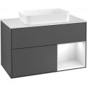 Finion, Meubles sous lavabo, 1000 x 603 x 501 mm, Angulaire,avec meuble étagère (éclairé), modèle suspendu, En bois, lavabo au milieu, éclairage LED, 1x LED / 2,3W, 2700 K à 6480 K, Glossy White Lacquer