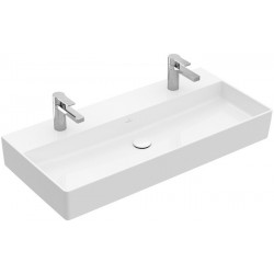 Memento 2.0, Lavabos muraux, 1000 x 470 mm, Rectangulaire, modèle meulé, pour deux robinetteries monotrou , trou s de robinetterie percés,avec trop-plein, TitanCeram