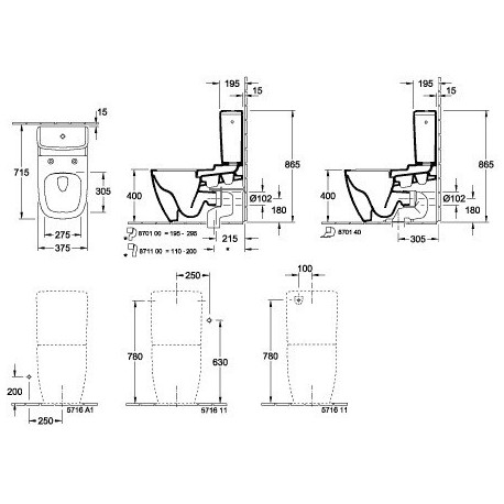 Antheus, Accessoires, mécanisme à touche DualFlush, chroméé, alimentation latérale ou arrière, En porcelaine sanitaire