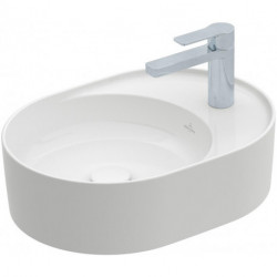 Collaro, Vasques à poser, 510 x 380 mm, Rectangulaire, réversible, pour robinetterie murale ou robinetterie surélevée,avec plage de robinetterie, troude robinetterie non percé, sans trop-plein, Stone White CeramicPlus