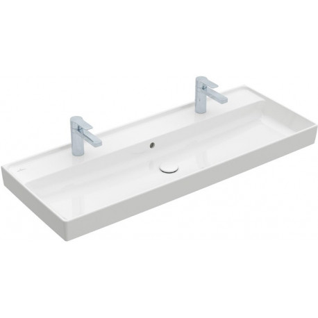 Collaro, Plans de toilette, 1200 x 470 mm, Rectangulaire, Modèle déposé, pour deux robinetteries monotrou , trou s de robinetterie percés,avec trop-plein, TitanCeram, Blanc