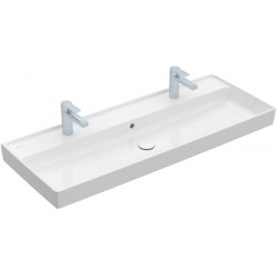 Collaro, Plans de toilette, 1200 x 470 mm, Rectangulaire, Modèle déposé, pour deux robinetteries monotrou , trou s de robinetterie percés,avec trop-plein, TitanCeram, Stone White CeramicPlus