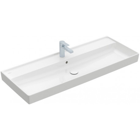 Collaro, Plans de toilette, 1200 x 470 mm, Rectangulaire, Modèle déposé, pour robinetterie à 3 trou s, troude robinetterie central percé,avec trop-plein, TitanCeram, Stone White CeramicPlus