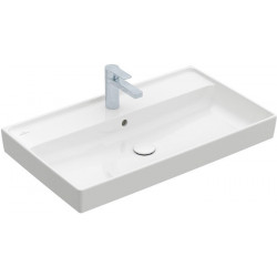 Collaro, Plans de toilette, 800 x 470 mm, Rectangulaire, pour robinetterie à 3 trou s, troude robinetterie central percé, sans trop-pleinsur , Stone White CeramicPlus