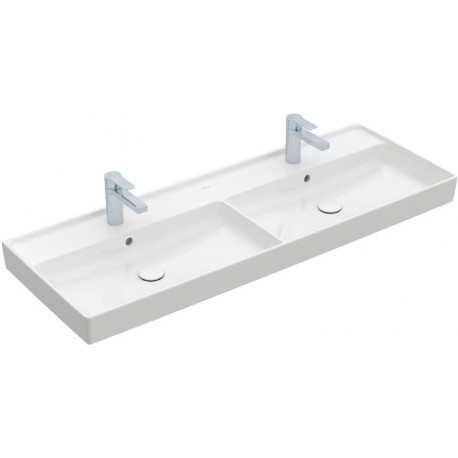 Collaro, Plans doubles, 1300 x 470 mm, Rectangulaire, pour deux robinetteries à 3 trou s, trou s de robinetterie centraux percés, sans trop-plein, Blanc CeramicPlus
