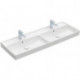 Collaro, Plans doubles, 1300 x 470 mm, Rectangulaire, Modèle déposé, pour deux robinetteries à 3 trou s, trou s de robinetterie centraux percés,avec trop-plein, TitanCeram, Blanc