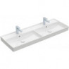 Collaro, Plans doubles, 1300 x 470 mm, Rectangulaire, Modèle déposé, pour deux robinetteries à 3 trou s, trou s de robinetterie centraux percés,avec trop-plein, TitanCeram, Stone White CeramicPlus
