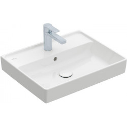 Collaro, Lavabos muraux, 550 x 440 mm, Rectangulaire, Modèle déposé, pour robinetterie à 3 trou s, troude robinetterie central percé,avec trop-plein, TitanCeram, Stone White CeramicPlus