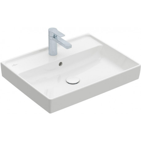 Collaro, Lavabos muraux, 600 x 470 mm, Rectangulaire, Modèle déposé, pour robinetterie à 3 trou s, troude robinetterie central percé,avec trop-plein, TitanCeram, Blanc