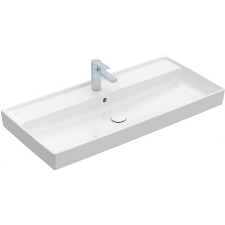 Collaro, Plans de toilette, 1000 x 470 mm, Rectangulaire, Modèle déposé, modèle meulé, pour robinetterie à 3 trou s, troude robinetterie central percé,avec trop-plein, TitanCeram, Stone White CeramicPlus