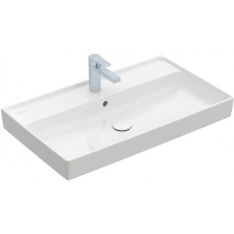 Collaro, Plans de toilette, 800 x 470 mm, Rectangulaire, Modèle déposé, modèle meulé, pour robinetterie à 3 trou s, troude robinetterie central percé,avec trop-plein, TitanCeram, Stone White CeramicPlus