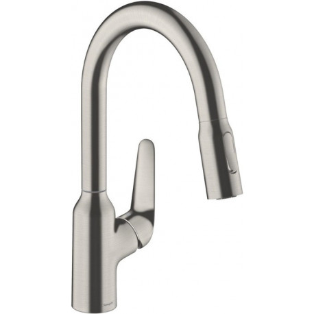 mitigeur de cuisine 180,avec douchette extractible 2 jets aspect acier inox