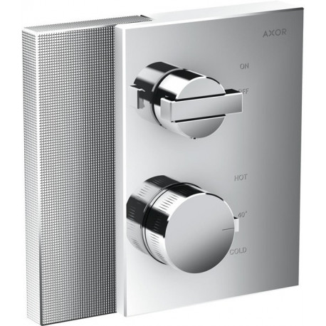 Set finition mitigeur thermostatique enc, av robinet d'arrêt, coupe diamant chromé 