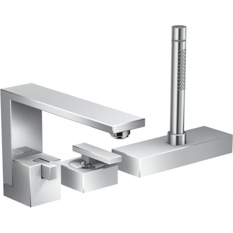 Set de finition mitigeur 3 trou s montage bord de baignoire, coupe diamant chroméé